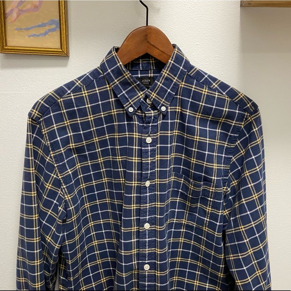 J Crew Casual Oxford Blue / Yellow Button Up - Picture 1 of 8